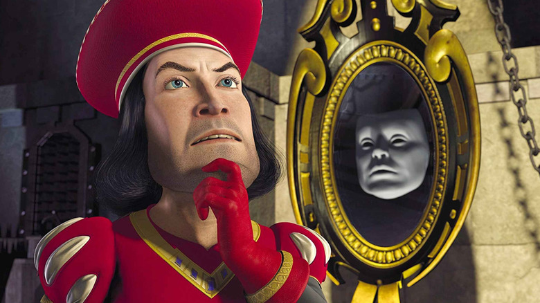 Prince Farquaad in front of the magic mirror in "Shrek"