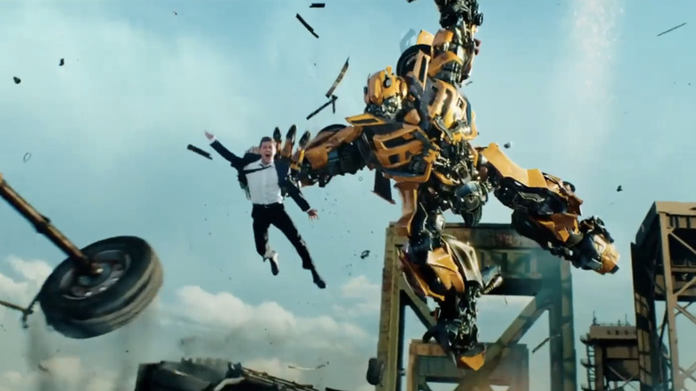 Bumblebee saves Sam while falling in "Transformers: Dark of the Moon" (2011)