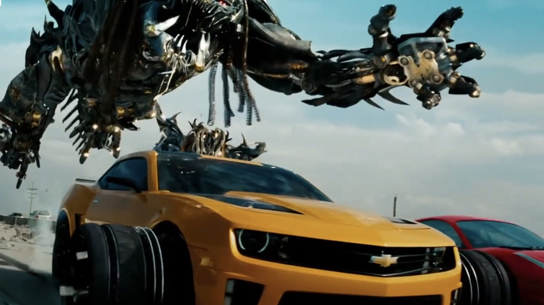 A Decepticon attacks Bumblebee on the road in "Transformers: Dark of the Moon" (2011)