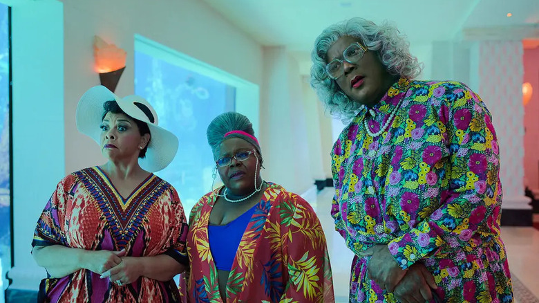 Auntie Bam and Madea are shocked in "Madea's Destination Wedding" (2025)