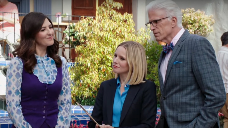 D'Arcy Carden, Kristen Bell, and Ted Danson in The Good Place