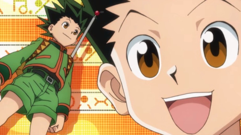 Gon full-body next to a closeup of his face looking excited