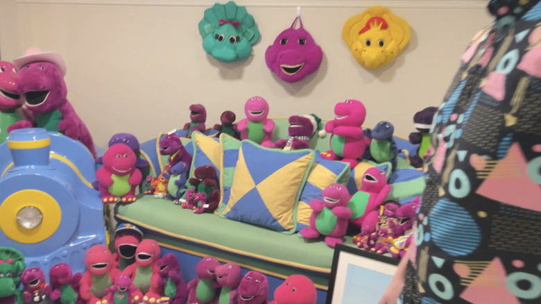 A plethora of Barney plushes