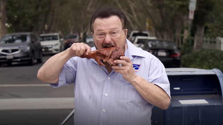 Newman eats a turkey leg