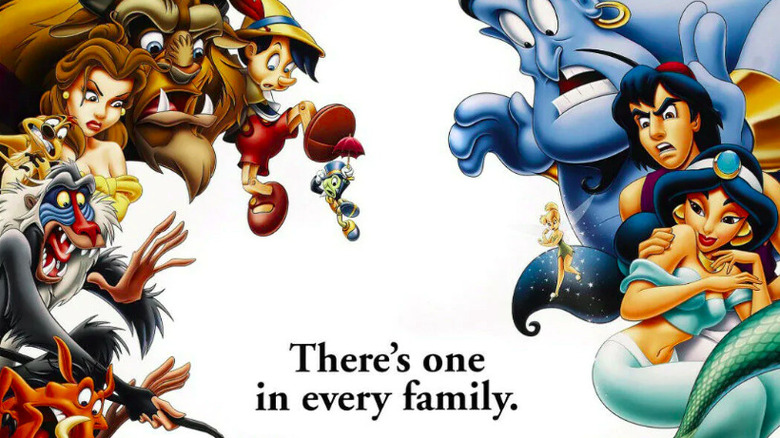 Classic Disney characters frowning upon Stitch