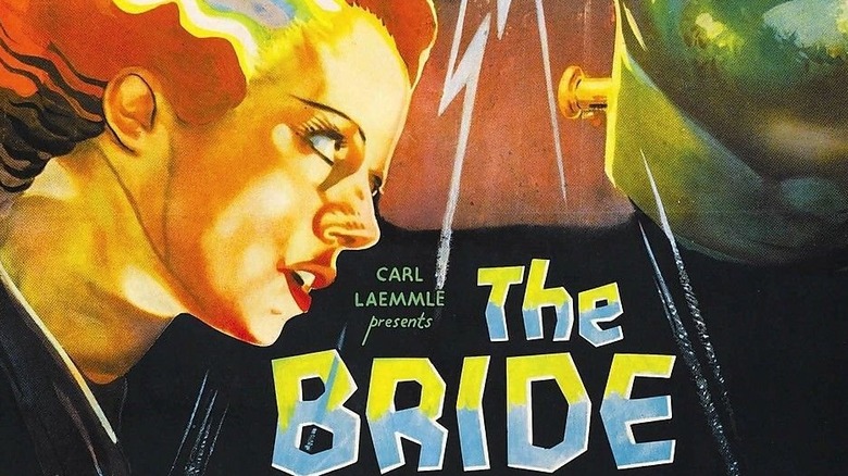 Bride of Frankenstein looking at Frankenstein's monster
