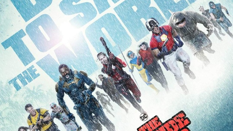 Suicide Squad antiheroes running in the rain