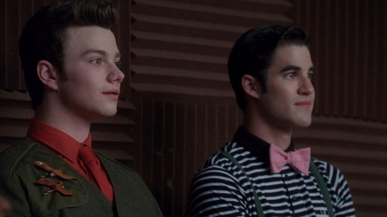 Chris Colfer as Kurt Hummel and Darren Criss as Blaine look in awe in Glee.