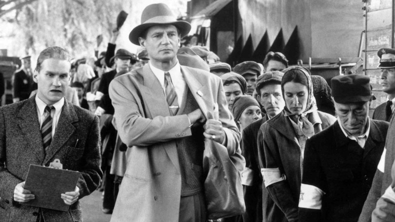 Oskar Schindler frowning in Schindler's List
