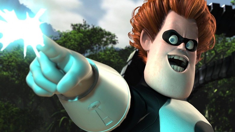 Syndrome smiling and shooting a laser out of his finger in 