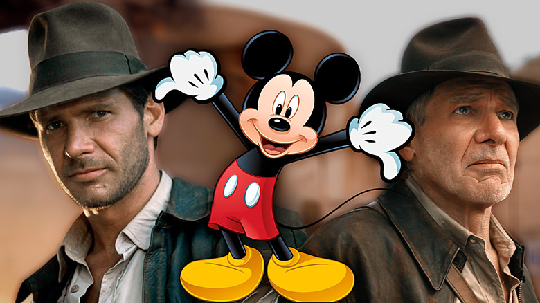 Old and young Indiana Jones Mickey Mouse in middle