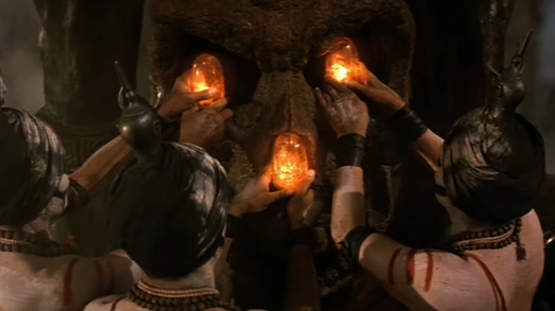 Temple Guards put the Sankara Stones in a skull