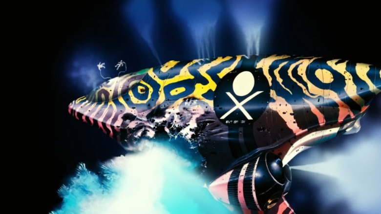 Multicolored spaceship concept art