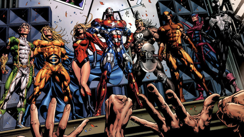 Dark Avengers in front of a crowd