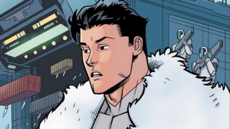 Adult Mark Grayson wearing white furry cloak