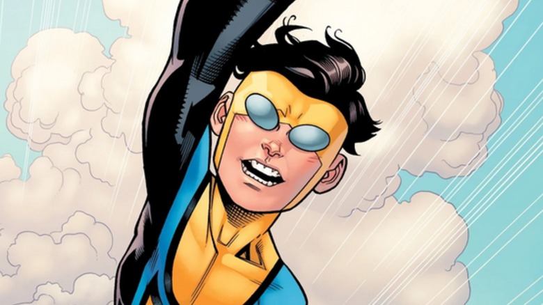Marky flying and wearing Invincible costume