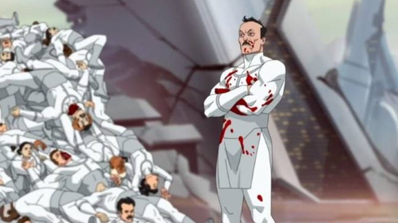 General Kregg standing beside a pile of Viltrumite corpses in "Invincible"