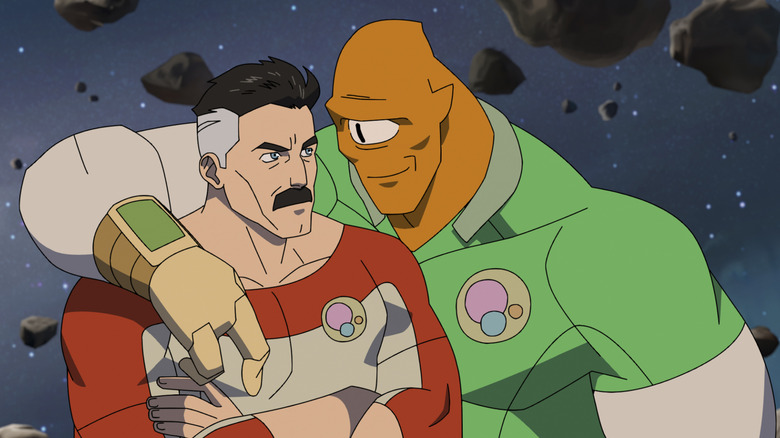 Allen with his arm around Nolan in space on Invincible Season 4