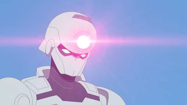 Tech Jacket with his forehead beam lighting up on "Invincible" (2026)