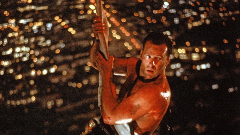 John McClane swinging into action in "Die Hard" (1988)