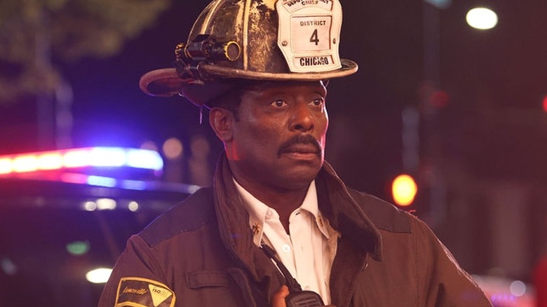 Chief Boden wearing fireman's helmet