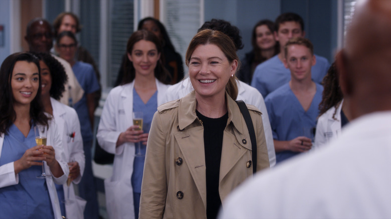Meredith Grey smiling at the staff
