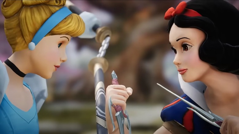 Cinderella and Snow White with weapons