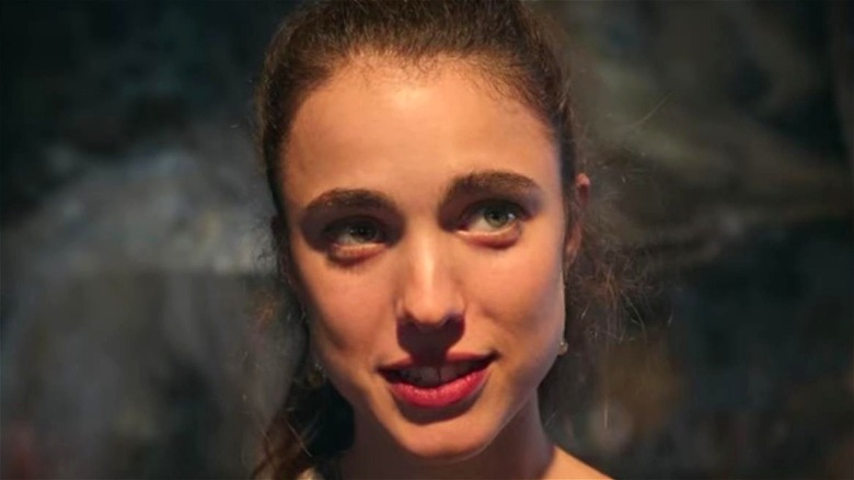 Margaret Qualley looking upwards