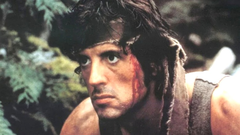 Sylvester Stallone bleeding face as Rambo