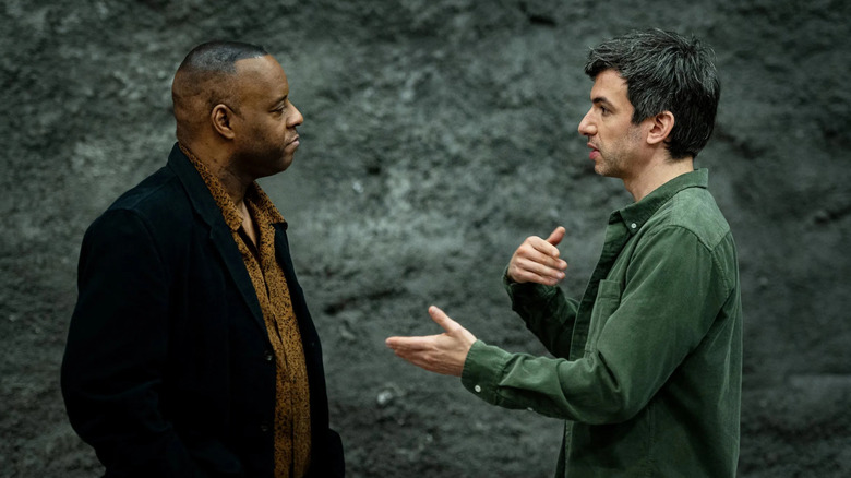 Nathan Fielder and Kor Skeete talking in "The Rehearsal"