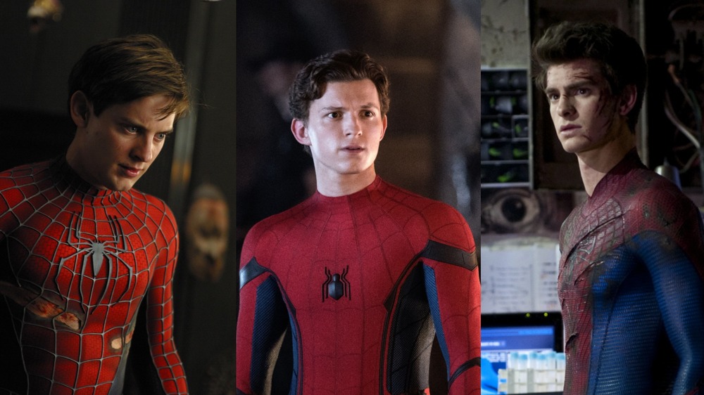 Tom Holland, Andrew Garfield, and Tobey Maguire as Spider-Man