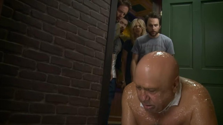 The gang watching Frank covered in goo in "It's Always Sunny in Philadelphia"