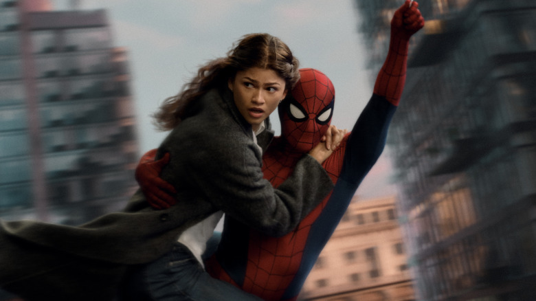 Peter and MJ swinging through New York City in "Spider-Man: Brand New Day" (2026)