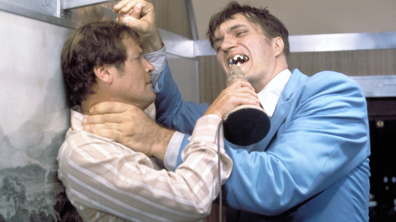 Bond fights with Jaws in "The Spy Who Loved Me" (1977)