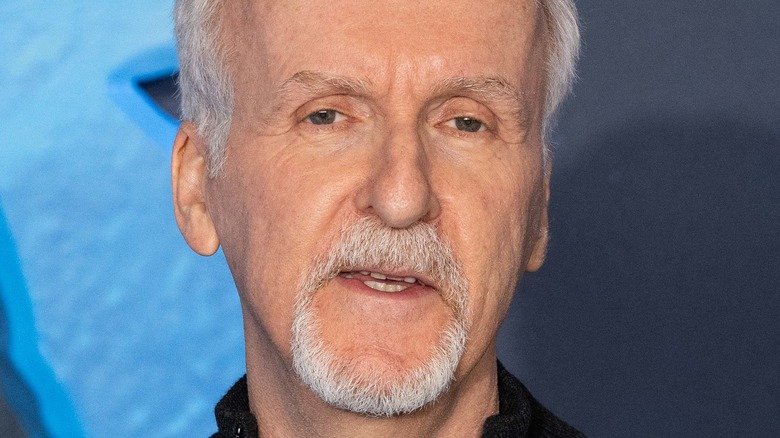 James Cameron posing for pictures