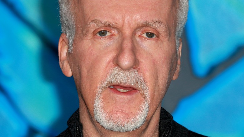 James Cameron frowning at an event