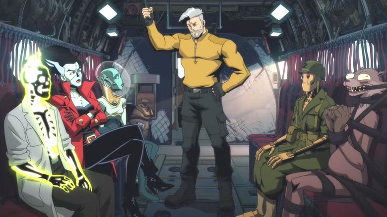 The Creature Commandos traveling in a carrier van