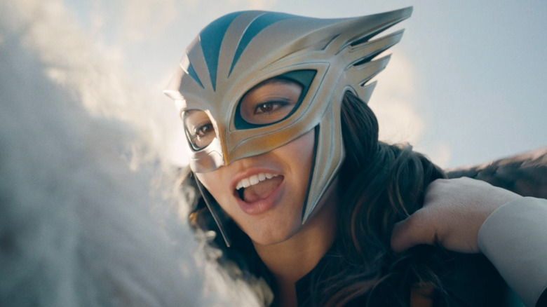 Hawk Girl smirking at the president of Boravia