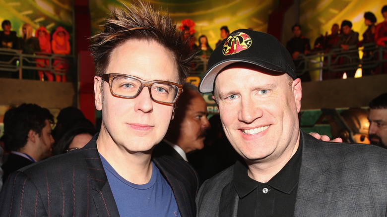 Gunn posing with Kevin Feige