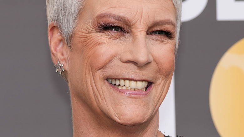 Jamie Lee Curtis wearing diamond earings