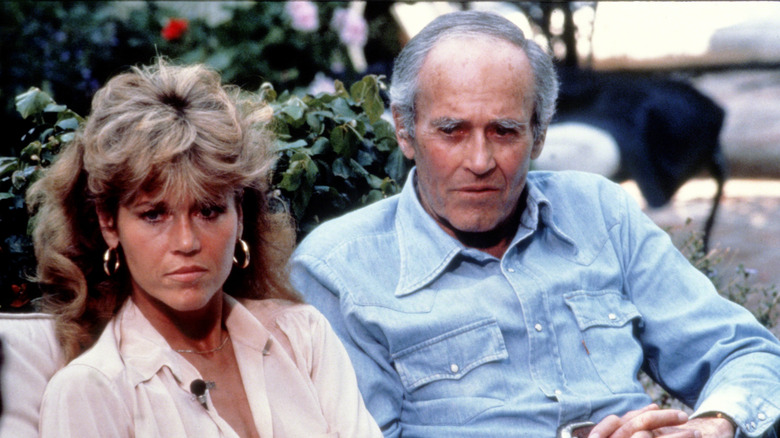 Jane and Henry Fonda frowning in 1979