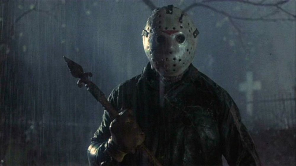 In Friday the 13th Part 3, Jason is struck in the head with an axe,  seemingly killing him. In every sequel the original hockey mask appears in,  a piece of it is