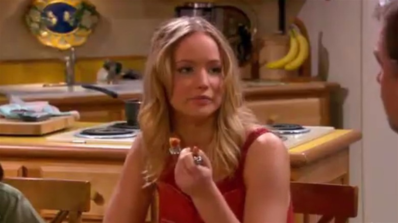 Lauren Pearson on The Bill Engvall Show holding a fork halfway to her mouth