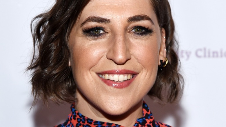 Mayim Bialik smiles on the red carpet