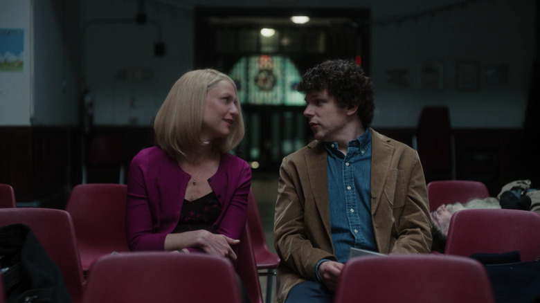 Jesse Eisenberg and Claire Danes looking at each other