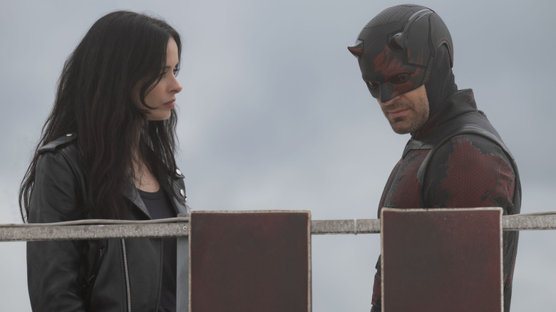 Jessica Jones and Daredevil having a hard conversation in Daredevil: Born Again