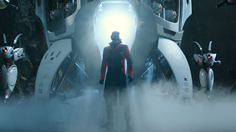 Dr. Robotnik backlit by his egg-shaped ship
