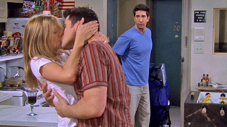 Joey Tribbiani and Rachel Greene kissing
