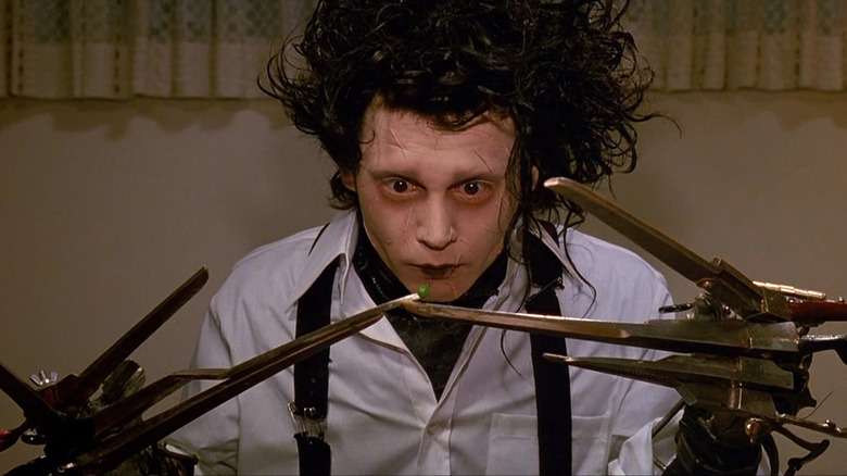 Edward Scissorhands eats dinner