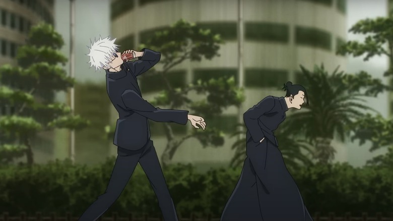 Gojo and Getu walking in street